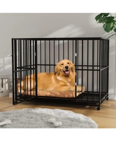 Homfan Heavy Duty Dog Crate For Large Breeds Steel Kennel With Locking Wheels Chew Resistant Easy Clean Removable Tray.