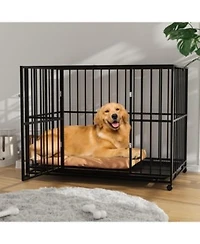 Homfan Heavy Duty Dog Crate For Large Breeds Steel Kennel With Locking Wheels Chew Resistant Easy Clean Removable Tray.
