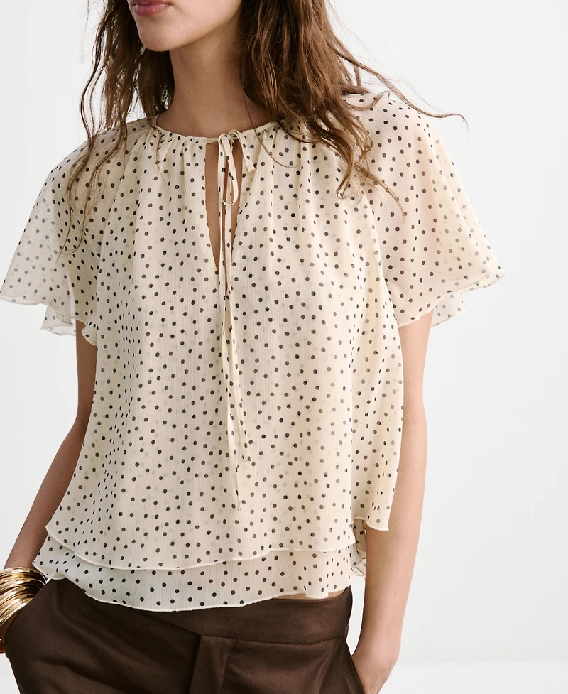 Mango Women's Bow Polka-Dot Blouse