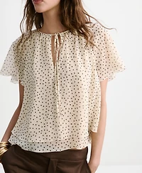 Mango Women's Bow Polka-Dot Blouse