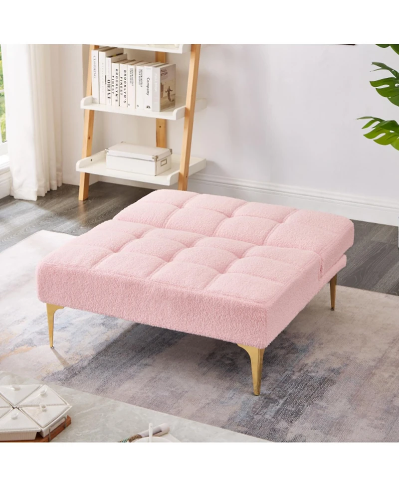 Rainsken Convertible Sofa Bed Futon With Gold Metal Legs Teddy Fabric