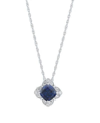 Macy's Lab-Grown Sapphire (1-9/10 ct. t.w.) & Sapphire (1/8 ct. t.w.) Pendant Necklace in Sterling Silver (Also Available in Ruby)