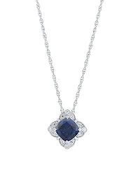 Macy's Lab-Grown Sapphire (1-9/10 ct. t.w.) & Sapphire (1/8 ct. t.w.) Pendant Necklace in Sterling Silver (Also Available in Ruby)