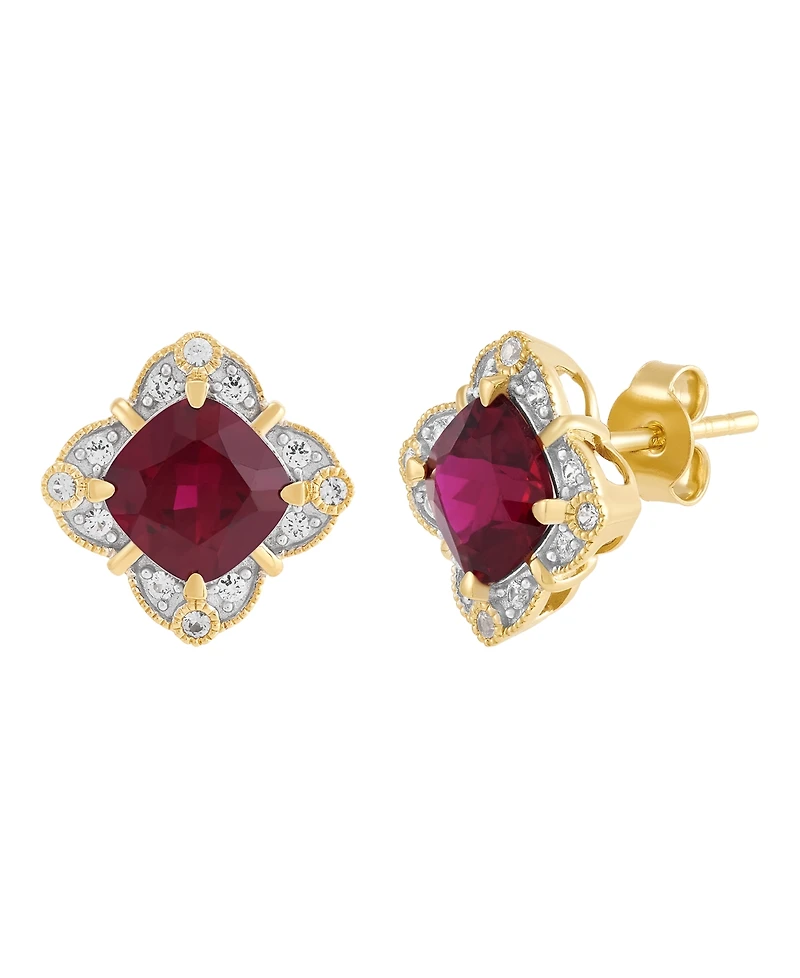 Macy's Lab-Grown Sapphire (3-3/4 ct. t.w.) & White (1/4 Stud Earrings Sterling Silver (Also Ruby)