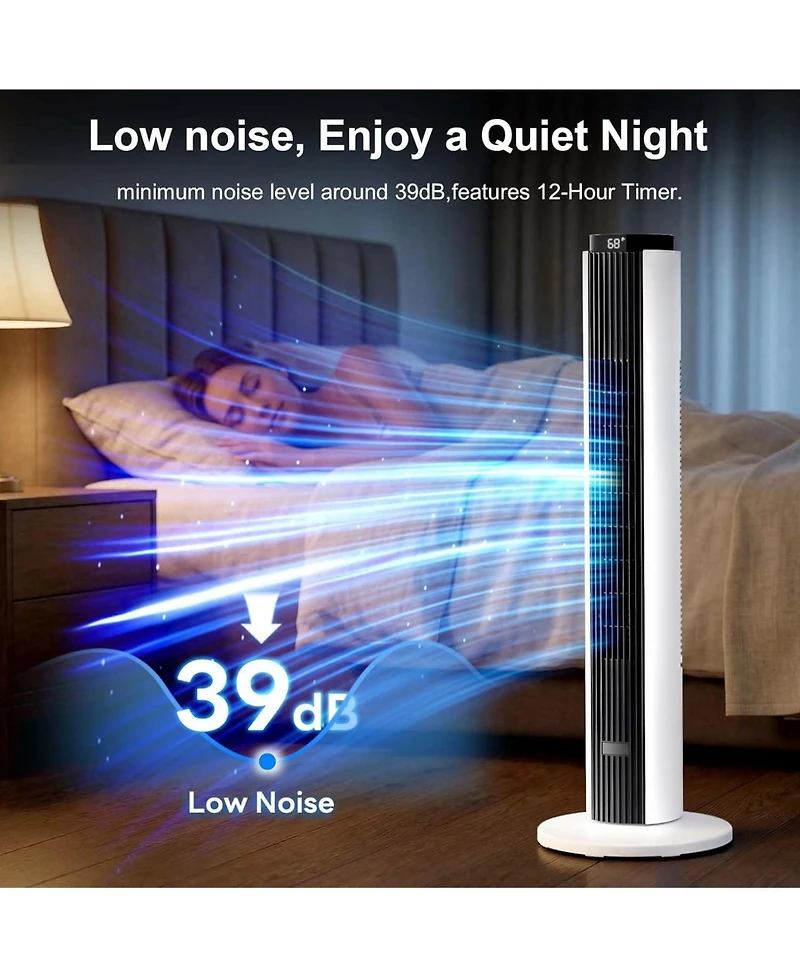 Cowsar 37" Bladeless Tower Fan with Remote and 12H Timer