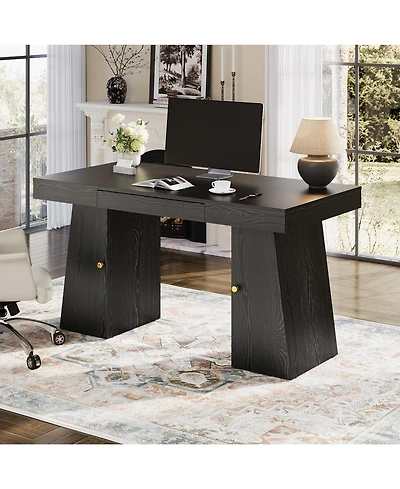 homfan Modern Computer Desk, Large Office Desk with Drawer and Storage Cabinets, Gaming Study Desk for Home Office