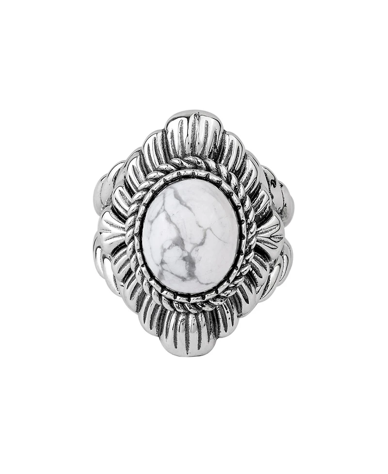 American West Jewelry Sterling Silver White Howlite Oval-Cut Rope Scallop Design Ring