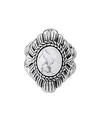 American West Jewelry Sterling Silver White Howlite Oval-Cut Rope Scallop Design Ring