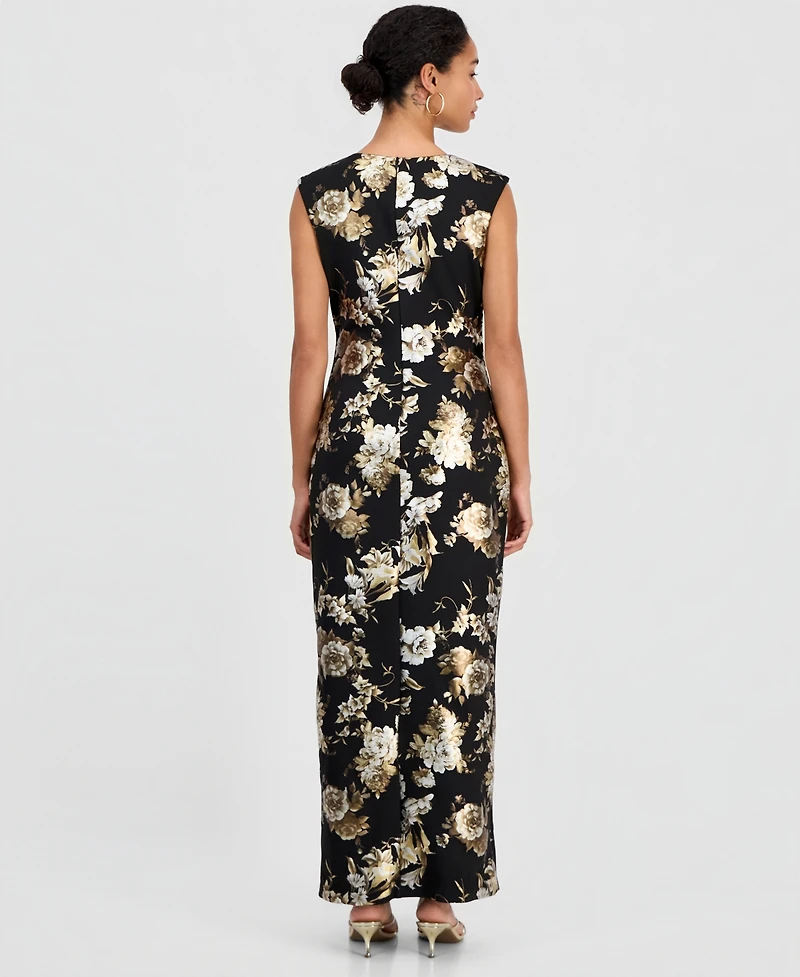 Connected Women's Floral-Print Ruffle V-Neck Dress