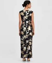 Connected Women's Floral-Print Ruffle V-Neck Dress