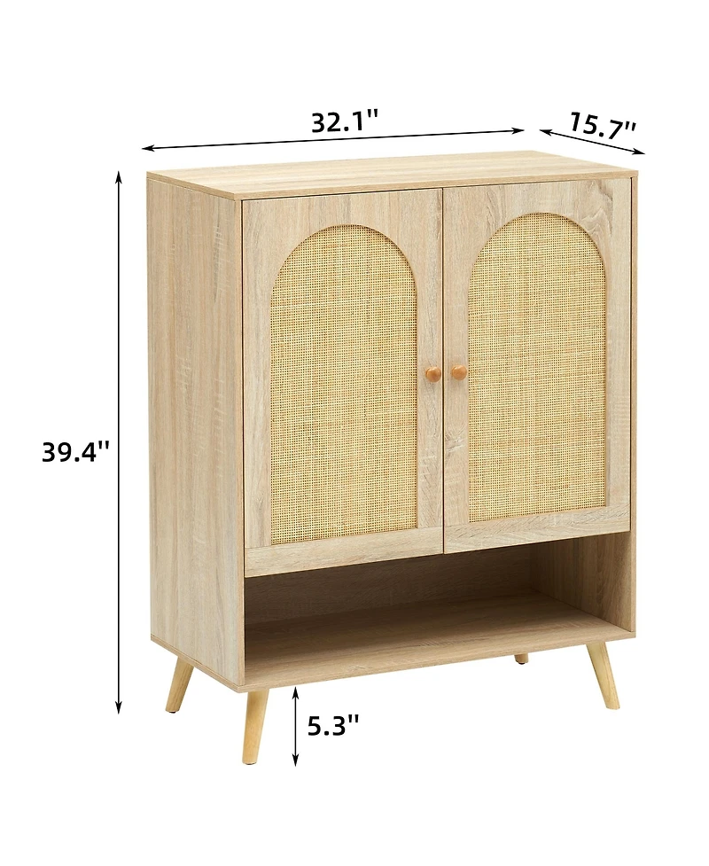 homfan Rattan Shoe Cabinet with Adjustable Shelves, Concealed Entryway Storage, Spacious Top Surface, Sturdy Wood Legs with Floor-Protecting