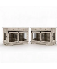 homfan Set of 2 Dog Crate Furniture, 47 Inch Gray Pet Health End Table with Storage Drawers and Removable Divider for Small Medium Large Dogs