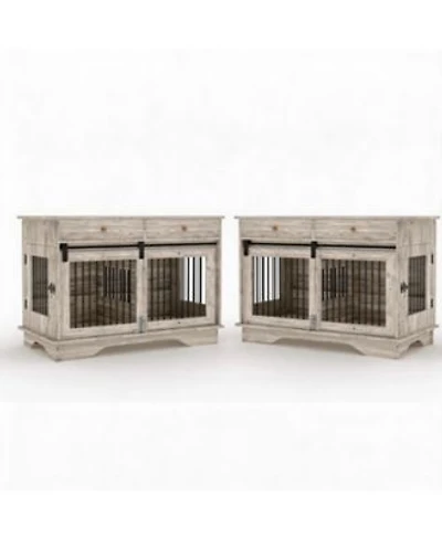 Homfan Set Of 2 Dog Crate Furniture 47 Inch Gray Pet Health End Table With Storage Drawers Removable Divider For Small Medium Large Dogs