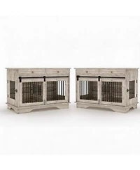 Homfan Set Of 2 Dog Crate Furniture 47 Inch Gray Pet Health End Table With Storage Drawers Removable Divider For Small Medium Large Dogs
