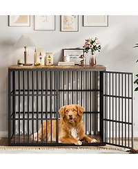homfan Dog Crate Furniture 47 Inch Metal and Wood Indoor Kennel with 3 Lockable Doors for Medium and Large Dogs