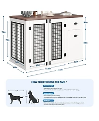 homfanDog Crate Furniture, 111 Inch Wooden Indoor Kennel End Table with Drawers and Side Cabinet for Medium Dogs