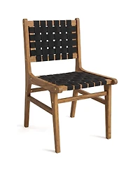 Gymax Solid Teak Hand-Woven Strap Outdoor Dining Chairs with Flex Support for Garden