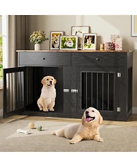 gaomon Dog Crate Tv Stand for 2 Dogs, Heavy Duty Kennel Furniture with Drawers, Crates Small Medium Cage End Table