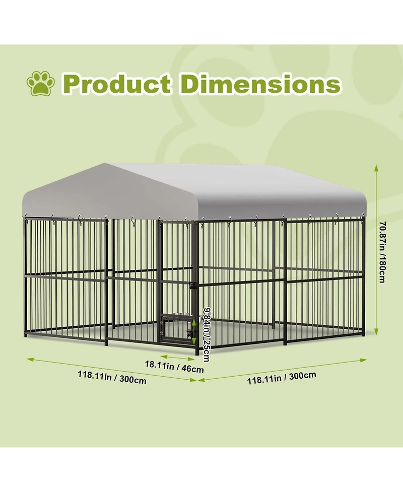 homfan Outdoor Dog KennelFoot Gray Heavy Duty Dog House with Uv Resistant Waterproof Roof and Anti Rust Welded Wire for Medium and Large Dogs