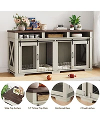 homfan Double Dog Crate Coffee Table Wooden Pet Kennel with 3 Storage Drawers and Sliding Barn Door for Large Dogs
