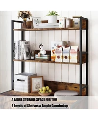 homfan 52" Cat Litter Box Enclosure with Storage Shelves and Double Doors, Modern Wooden Cabinet, Scratch Pad.