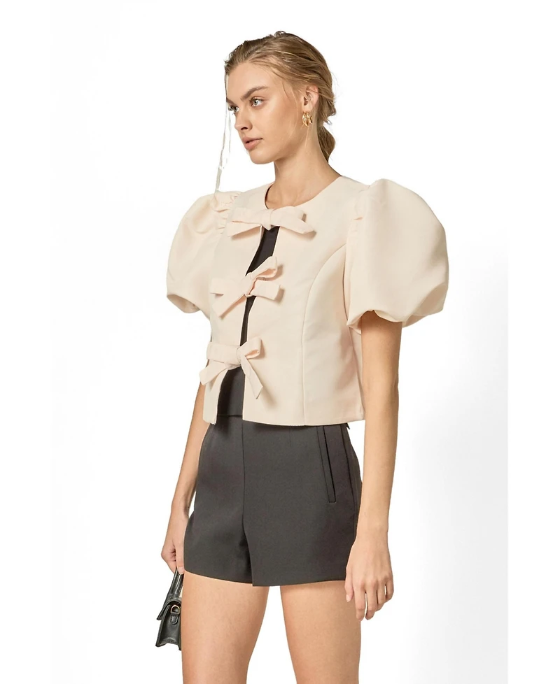 English Factory Women's Bow Detailed Puff Sleeve Top