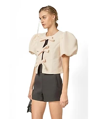 English Factory Women's Bow Detailed Puff Sleeve Top