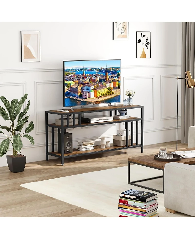 gaomon 58" Tv Stand for TVs up to 65", Entertainment Center with 3-Tier Open Shelves and Metal Frame