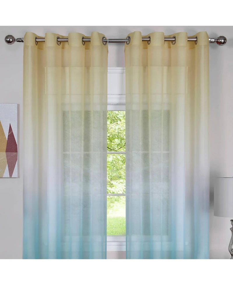 Kate Aurora 2 Piece Ombre Summery Sheer Grommet Top Curtain Panels