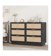 gaomon 6 Drawer Rattan Dresser with Integrated Cabinet and Legs