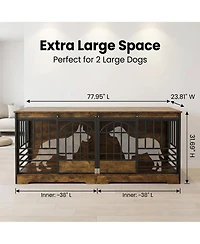 homfan Double Dog Crate Furniture for Breeds, 78" Extra Large Heavy Duty Wooden Kennel Table and Tv Stand.