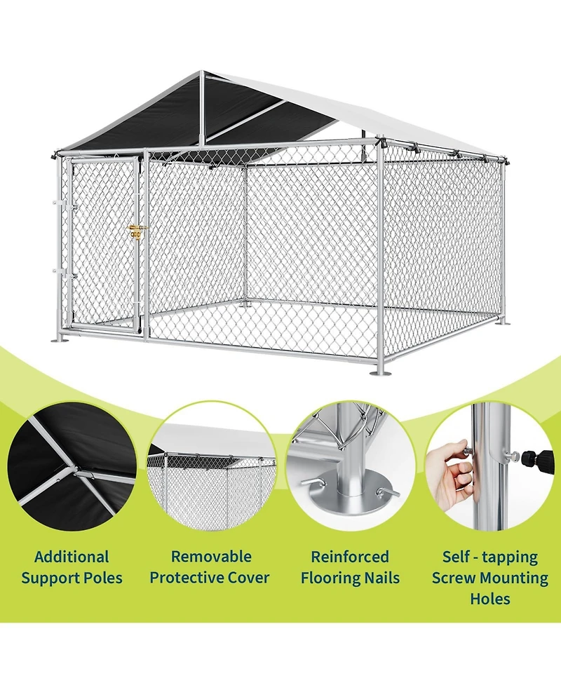 homfan Large Outdoor Kennel with Roof, Heavy Duty Steel Fence for Yard, Farm and Camping