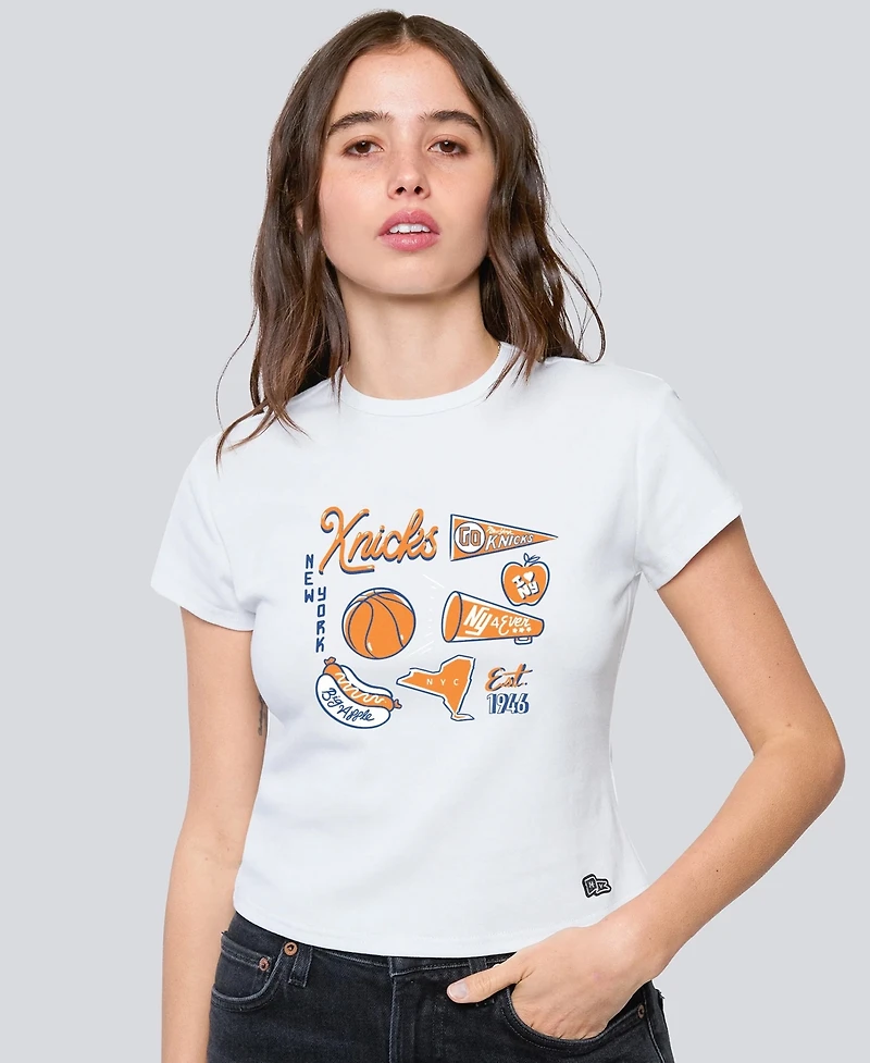 Hype and Vice Women's White New York Knicks Cropped Baby T-Shirt