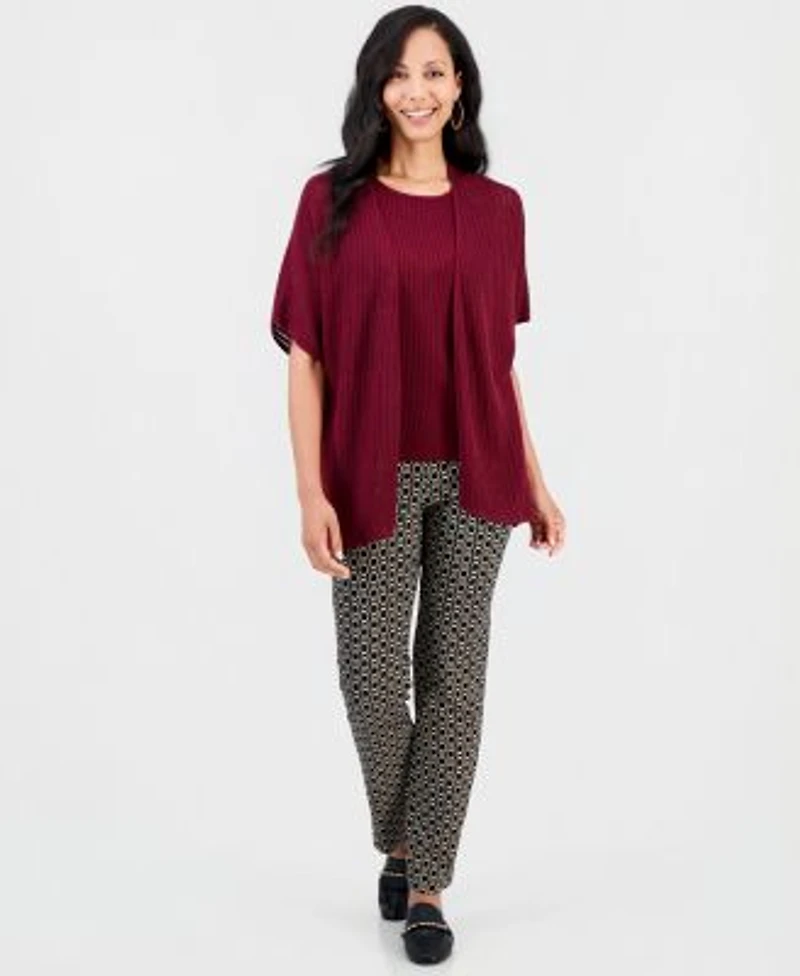 Jm Collection Womens Pointelle Open Front Cardigan Tank Top Chain Print Pants Macys Exclusive
