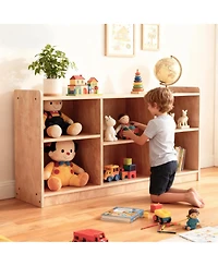 gaomon Natural Wood Montessori Kids Storage Shelf, 6 Compartment Toy and Book Organizer for Playroom, Bedroom and Classroom
