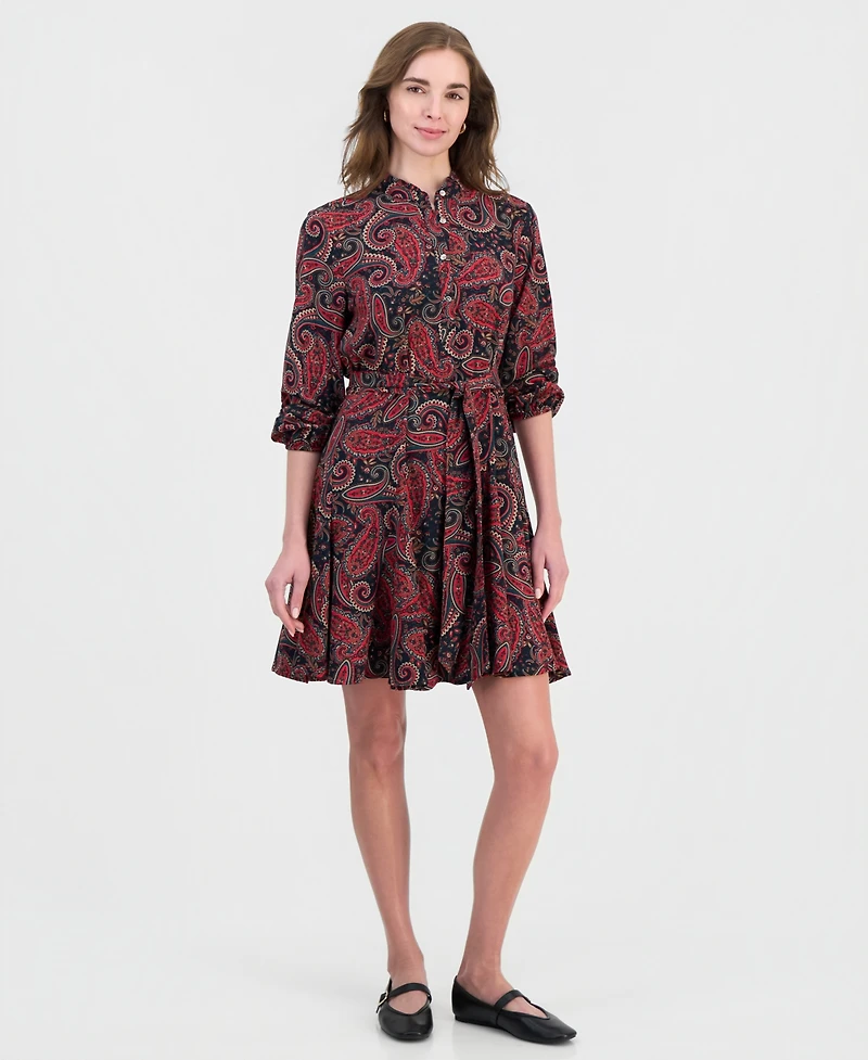 Nautica Women's Paisley Ruffle-Neck 3/4-Sleeve Shirtdress