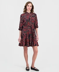 Nautica Women's Paisley Ruffle-Neck 3/4-Sleeve Shirtdress