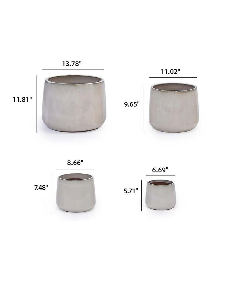 Clihome Handmade Ceramic Planter Set of 4, 6/9/11/14 Inch Diameter, Neutral Textured Finish for Indoor/Outdoor Use on Windowsills & Bookshelves