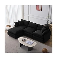 Rainsken 3 Seater L-Shaped Modular Sofa With Footstool, Upholstered Soft Chenille Fabric Sofa