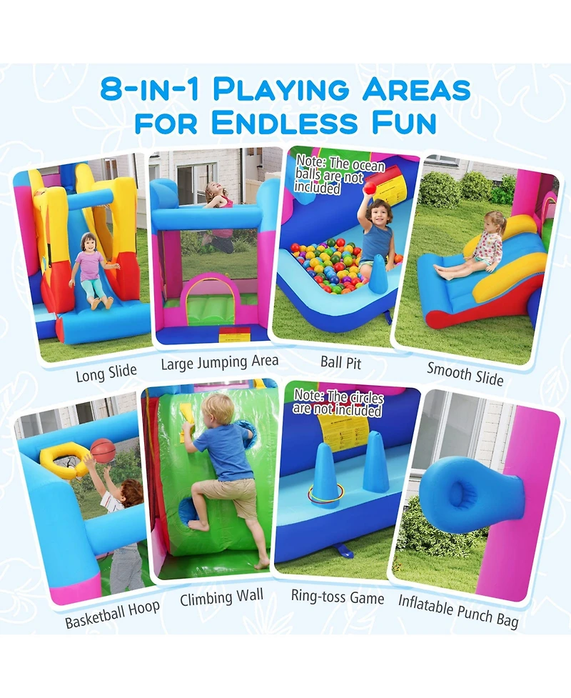 Gymax Inflatable Bounce House With Slides Jumping Area Ball Pit Climbing Wall 780W Blower