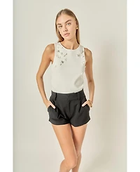 English Factory Women's Sequin Rhinestone Flower Top