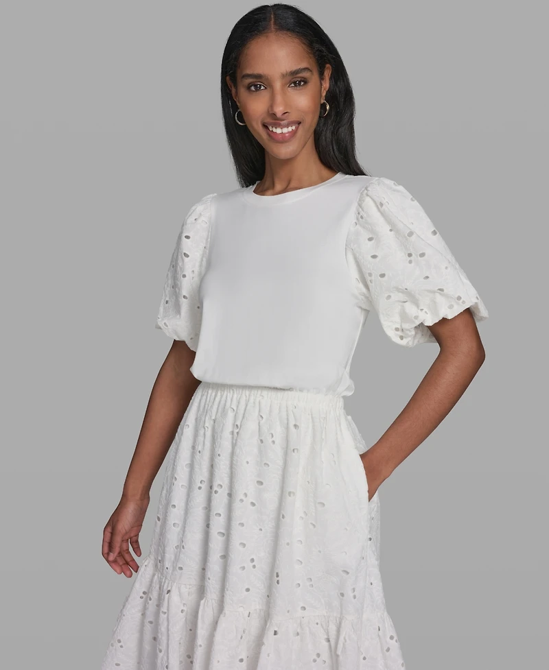 Karl Lagerfeld Women's Mixed-Media Crewneck Midi Dress