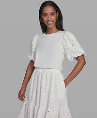Karl Lagerfeld Women's Mixed-Media Crewneck Midi Dress