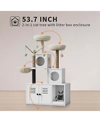 Homfan 2-in-1 Modern Cat House & Litter Box Enclosure with Tree, Hidden Washroom, Hammock, Scratching Posts Soft Perches