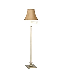 360 Lighting Traditional Swing Arm Floor Lamp Adjustable Height 70" Tall Antique Brass Tan Bell Shade Brown Trim for Living Room Reading