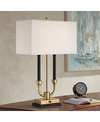Stiffel Barclay 28" Tall Traditional Table Lamp Dual Usb Ports Black Gold Finish Metal Single White Shade Living Room Charging