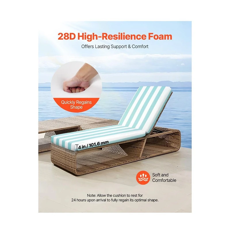 Slickblue Set of 2 Outdoor Chaise Lounge Chair Cushions 80 x 26" Waterproof and Thick