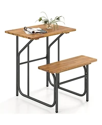 Gouun Acacia Wood Patio One-Side Picnic Table and Bench Set, Compact Outdoor Dining Combo