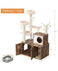 homfan Stylish Wooden Cat Litter Box Enclosure with Barn Door, Bathroom Furniture Cabinet, Fits Most Boxes, Storage Solution, Pet House