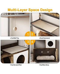 homfan Cat Litter Box Enclosures with Storage Rack, Enclosed Furniture, Hammock, Sisal Balls and Scratching Mat